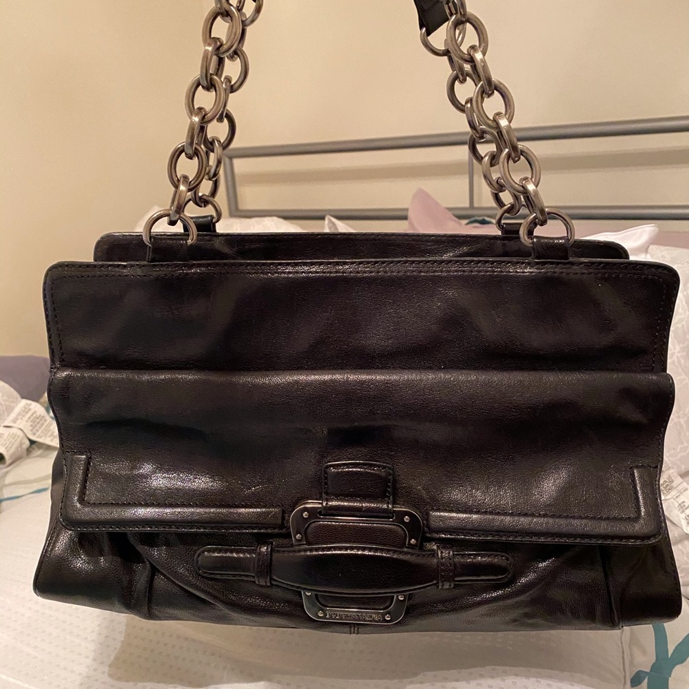 BCBG MAXAZRIA Black leather bag metal chain straps - Picture 8 of 13